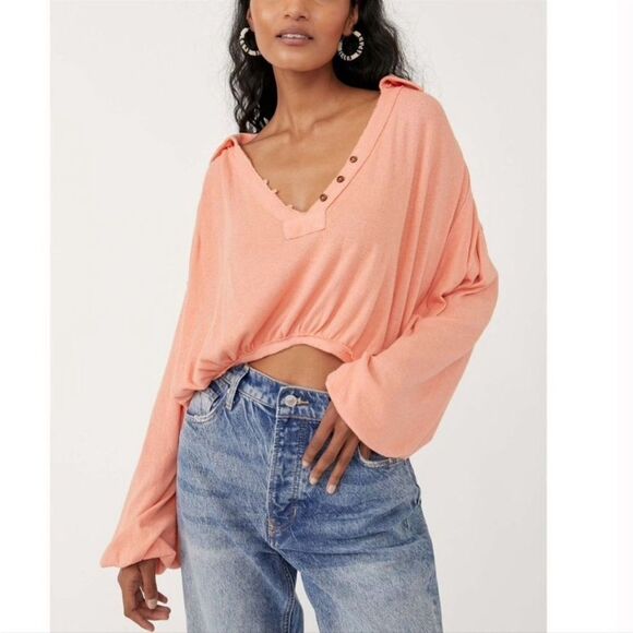 Free People Darren Long Sleeve Tee In Savannah Red - Picture 1 of 4